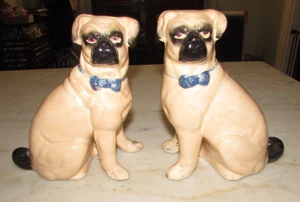 Antik 19. Jahrhundert Staffordshire Mops Mantel Hund Keramik Figuren groß - Bild 1 von 14