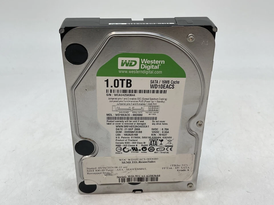 Western Digital Green WD10EACS 1TB 3.5" SATA Internal HDD GRADE A FREE S/H - Image 1 of 4