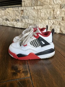 Nike Air Jordan 4 Retro TD 'Fire Red' 4 Toddler Black White Red Size 6C - Picture 1 of 7