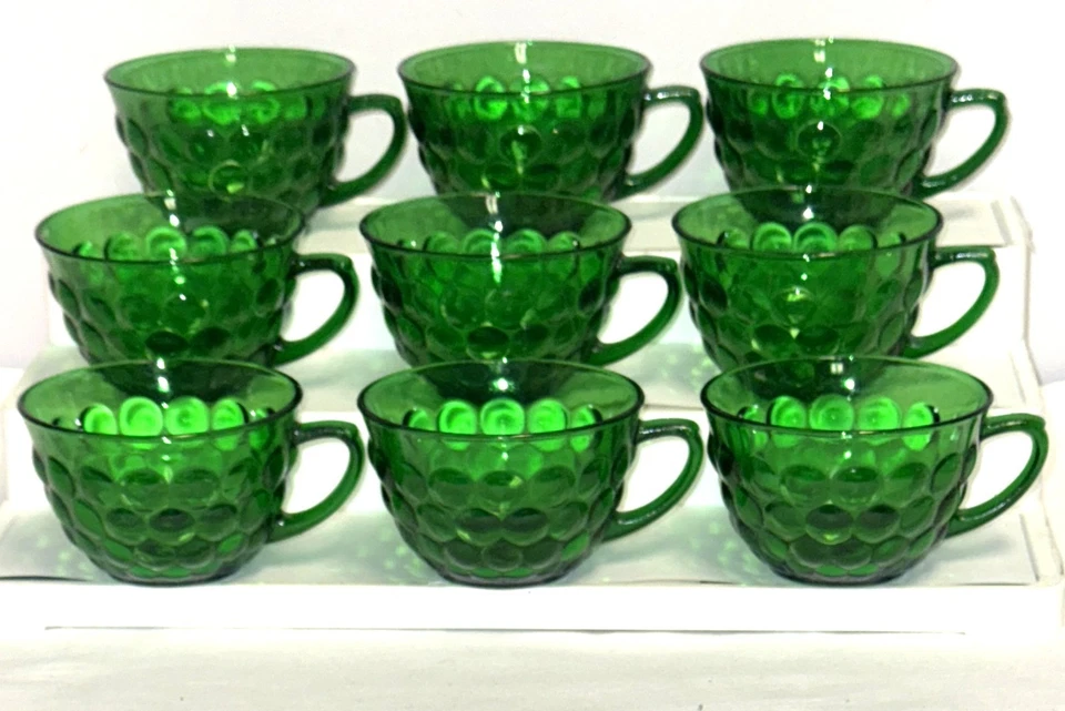 9 Anchor Hocking BUBBLE SAPPHIRE GREEN CUPS - Image 1 of 1