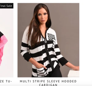 Cárdigan Angel Apparel blanco y negro manga a rayas con capucha cremallera completa LEER - Imagen 1 de 11