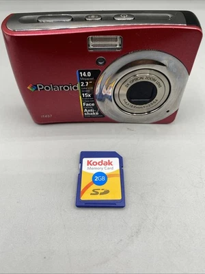 Red Polaroid I1437 14 MP Digital Camera With 3x Optical Zoom Tested W/ Sand Card - Image 1 of 4
