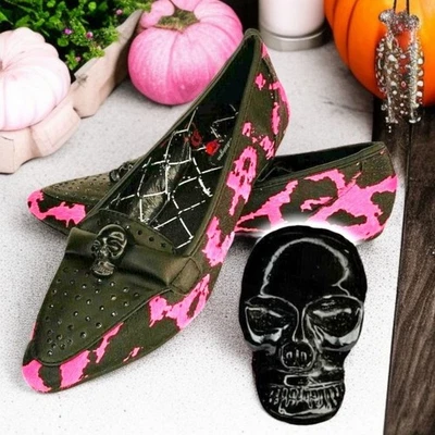 Abbey Dawn by Avril Lavigne Skull Shoes 9 Flats Pink Black Skull Halloween Goth  - Image 1 of 4