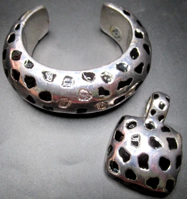 SIMON SEBBAG Sterling Silver Black Enamel Leopard Print Bracelet Pendant Set Foto 1 de 3