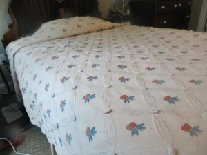 BATES Bedspread Blanket Vintage Cotton Floral Full/Queen 90X115 Reversible - Picture 1 of 17