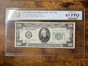 1934 $20 New York Fr. 2054-B 63 PPQ Choice Unc Serial B26535782B - Picture 1 of 10