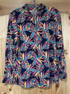 Pullover Lulu B 1/4 Cremallera Multicolor Piñas Talla Mediana Elástico Atlético - Imagen 1 de 5