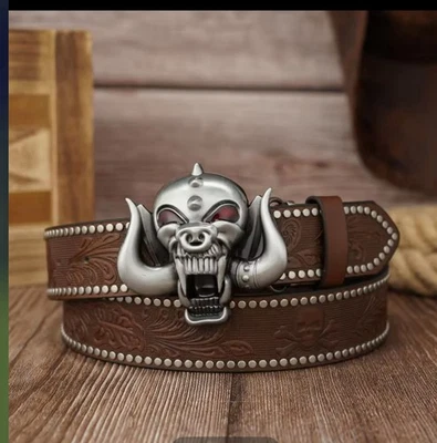Juego de hebilla y cinturón Motörhead Warpig 44 pulgadas de largo cuero marrón nuevo Foto 1 de 3