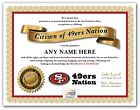 San Francisco 49er NATION NFL Football Fan Certificate Diploma - GREAT XMAS GIFT
