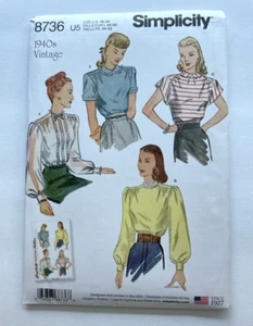 Simplicity 1940s Vintage Costume Blouse Pattern sz 16 - 24 - Picture 1 of 2