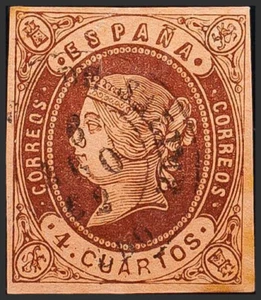 Asturias. Filatelia.º Gebraucht 58. 1862. 4 Viertel Castaño. Gestempelt Grandas - Bild 1 von 1