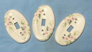 Lenape Ivory Porcelain Oval Electric Switch Cover Plate Pink Floral Victorian - Picture 1 of 4