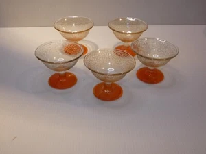 Vintage L.E. Smith By Cracky Set 5 Sherbets, Clear w Orange Bases - Picture 1 of 6