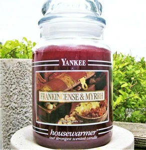 Yankee Candle Black Band "FRANKINCENSE & MYRRH" Large 22 oz~WHITE LABEL~RARE~NEW - Picture 1 of 3