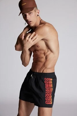 DSQUARED2,DSQ2,Boxershort,Badehosen,Schwarz logo SHADOW Orange,Made in Italy. - Bild 1 von 2