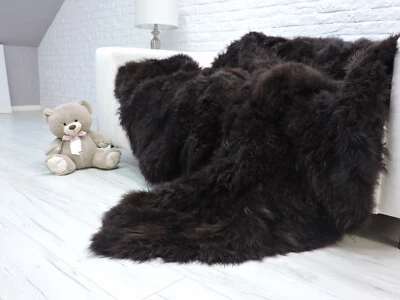 Selten Kaschmir Fell Überwurf Groß Decke Schoko Braune Flickwerk Sofa 663 - Bild 1 von 4