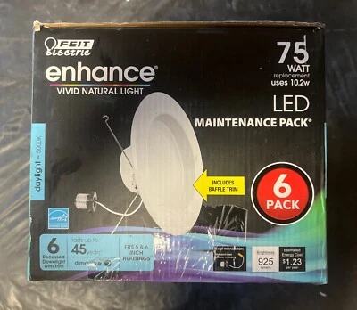 Feit Electric 5/6 in. 75W Equiv Dimmable LED White Recessed Light Trim 6-Pack - Image 1 of 4