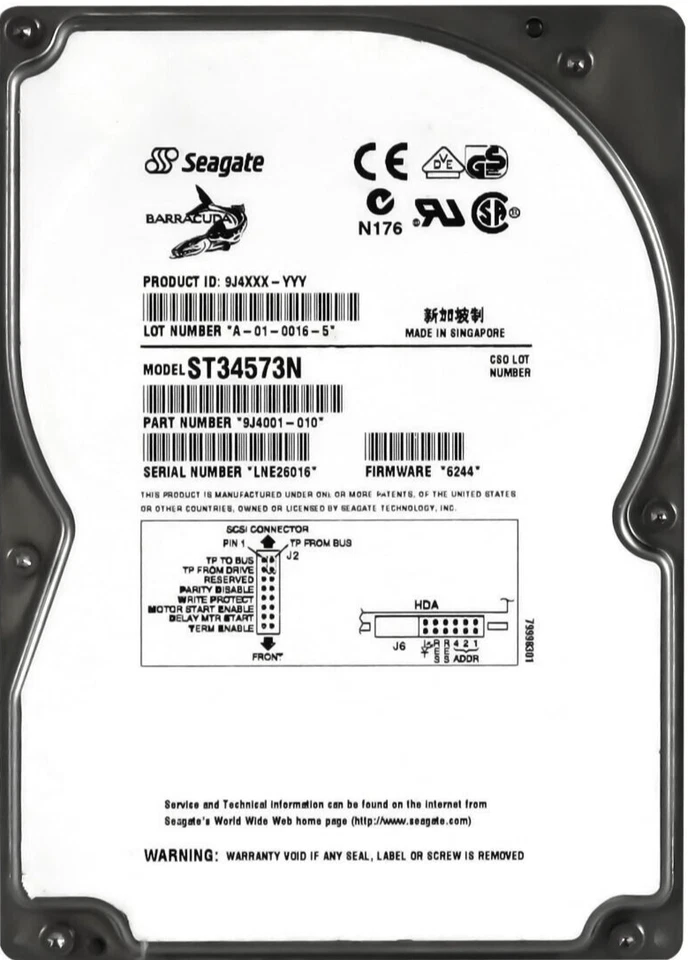 Hard Seagate barracuda 9LP ST34573N 4.55GB 7200U/Min SCSI 50-pin 3.5 " Inch - Image 1 of 3