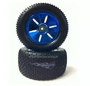 17703PB RUOTE COMPLETE CERCHI CROMATI BLU 1:10 OFF ROAD ESAGONO INT.12MM HIMOTO - Foto 1 di 1