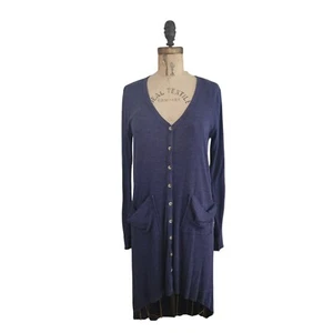 Free People Beach Ribbed Button Front Long Sleeve Dress Blue M EUC - Picture 1 of 4