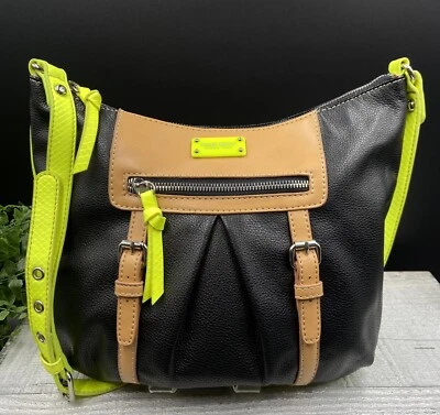Bolso de Mano MEDIANO Talla Nine West CROSSBODY RETRO Negro Verde Neón Imitación Cuero Foto 1 de 4