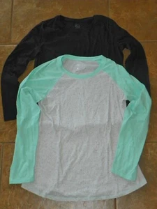 2 Girls Long Sleeve TEES Shirts Size 18 18/20 JUSTICE Mint Green Speckled Light - Picture 1 of 3