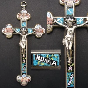 Antique Italian Micro Mosaic Cross Crucifix, Grand Tour Rome Souvenir, St Peters - Picture 1 of 12