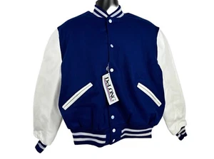 Vintage DeLong Letterman Jacket Size 44 Blue/White NWT 80s Wool Leather - Picture 1 of 16