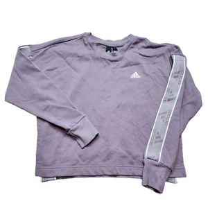 Adidas Sweatshirt Women Small Purple Pullover Crewneck Cropped Active Gym Logo - Picture 1 of 10