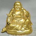 6.2" Old Bronze Gild Happy Laugh Maitreya Buddha Ruyi Buddha Beads Statue