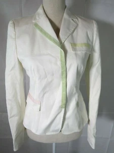 Akris Punto White with Yellow, Green, Pink Detail Blazer Size 6 - Picture 1 of 12