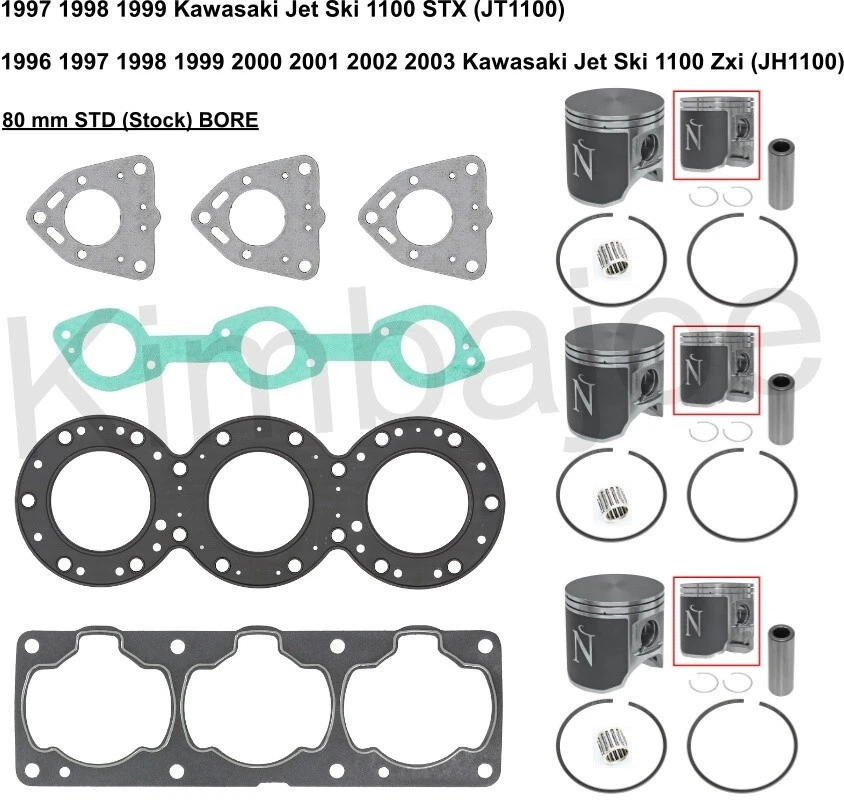 Kawasaki Jet Ski 1100 STX ZXi Listed 80 mm STD Stock BORE Piston Kits Rebuild - Image 1 of 1