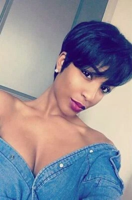 Pelucas cortas de cabello humano para mujeres pelucas de corte pixie con flequillo negras sin encaje pelucas Remy Foto 1 de 4