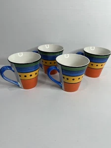 Set 4 Element Coffee Tea Mugs Cups Hand Painted Multicoloured Art Deco - Picture 1 of 5