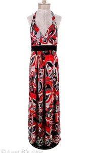 Maxikleid cool lässig Neckholder Stil mehrfarbig abstrakt Blumenmuster Poly/Spandex XL - Bild 1 von 5