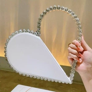 Cute White Heart Shape Crystal Clutch Purse Heart Shape Diamond Evening Bag - Picture 1 of 6
