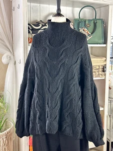 OVERSIZED CABLE KNIT JUMPER Black Balloon Sleeve 2025057 - Picture 1 of 1