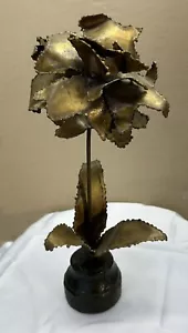 Vintage Messing Kupfer Metall Rose Blume Blätter Keramik Sockel Künstler Signiert Kunst - Bild 1 von 19