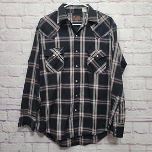 Plains Western Wear Pearl Snap Shirt Mens M Black Plaid Cowboy Vintage Rodeo - Picture 1 of 8