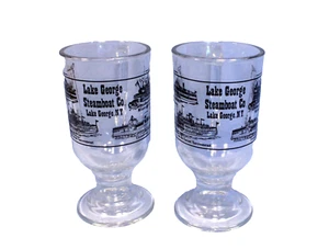 2 Lake George NY Steam Boats Souvenir Footed Glasses / Minne-Ha-Ha / Ticonderoga - Picture 1 of 5