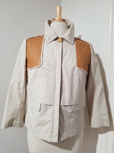 Giacca trapuntata Tory Burch Regina equitazione bordo pelle marrone taglia M $495