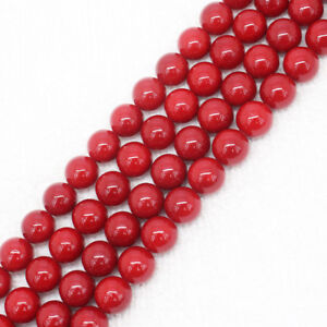 Genuine 6/8/10/12mm Coral Red South Sea Shell Pearl Round Loose Beads 15''