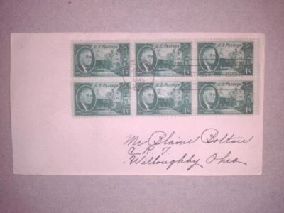 FDC 1945 #930 Block of 6 - Roosevelt Hyde Park Home - Hand-written envelope - Image 1 of 3