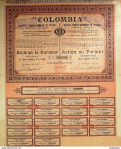 Colombia Societe De Petrole Roumanie action 500 fr 1921 - Bild 1 von 1