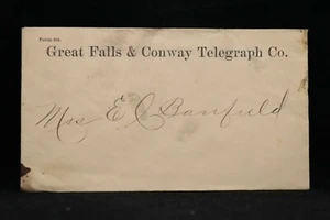 Funda Telegraph: Great Falls & Conway década de 1870 New Hampshire - Imagen 1 de 2