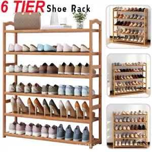 4-6 Tier Wooden Shoe Rack Cabinet Hallway Footwear Shoes Organizer Storage Shelf - Picture 1 of 20