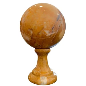 Sfera in Marmo Giallo Siena Poggiasfera Alto Scultura da Tavolo Design D 14cm - Picture 1 of 6