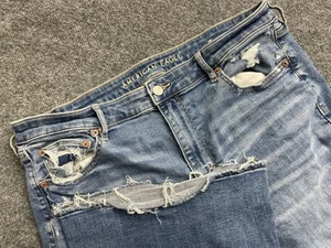 American Eagle Jeans Damen 16 Super Hi Rise Flare Stretch Light Wash Distressed - Bild 1 von 11