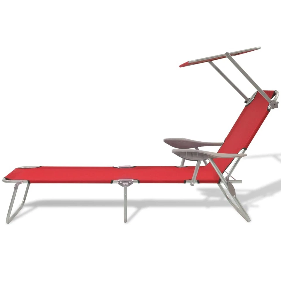 vidaXL Sun Lounger With Canopy Steel Red