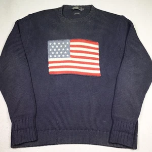 Vintage Polo Ralph Lauren Sweater Mens Large blue American Flag USA Knit 90s - Picture 1 of 9